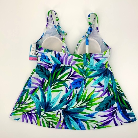 NWT Swim Solutions Blue Palms Printed V-Neck Tankini Swim Top Size 8 - Picture 3 of 6